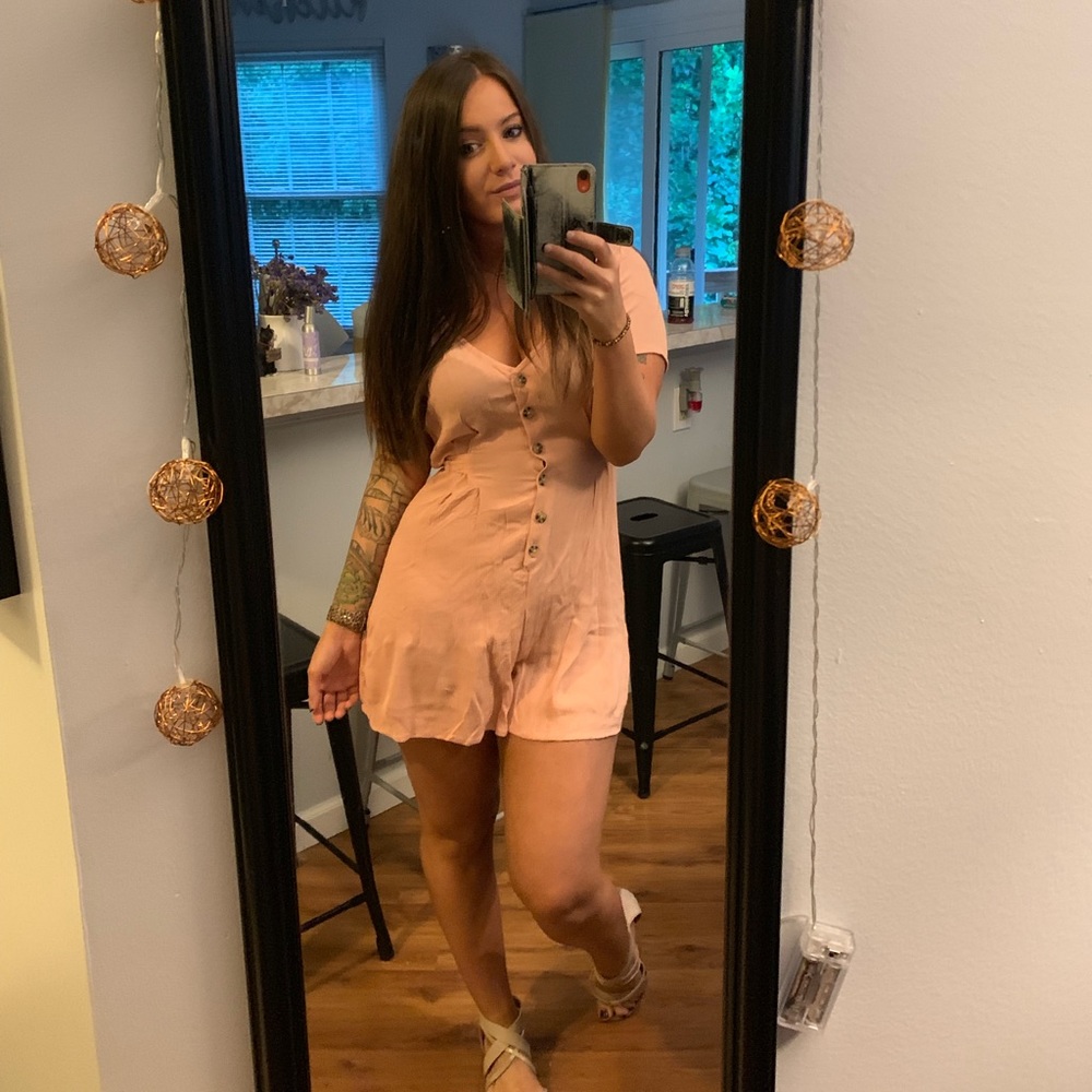 Pink button down romper